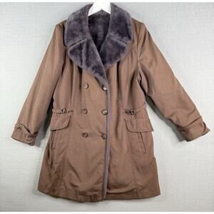 Vtg Bonders Faux Fur Lined Coat Sz L 12 Mauve Brown Purple Feminine Retro